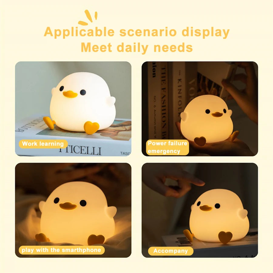 Doudou Duck Silicone Night Light - USB Charging Bedside Alarm Lamp for a Cozy Bedroom Ambience