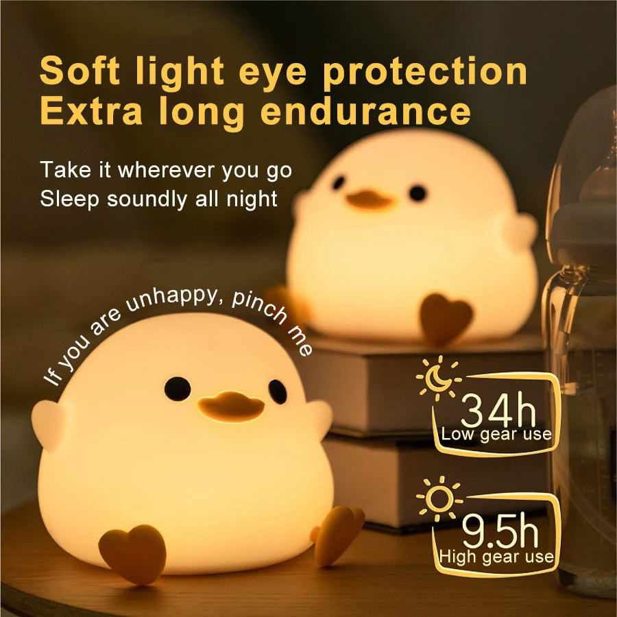 Doudou Duck Silicone Night Light - USB Charging Bedside Alarm Lamp for a Cozy Bedroom Ambience
